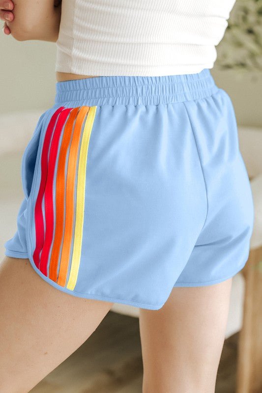 Color Block Elastic High Waist Active Shorts - Raelynns&Co