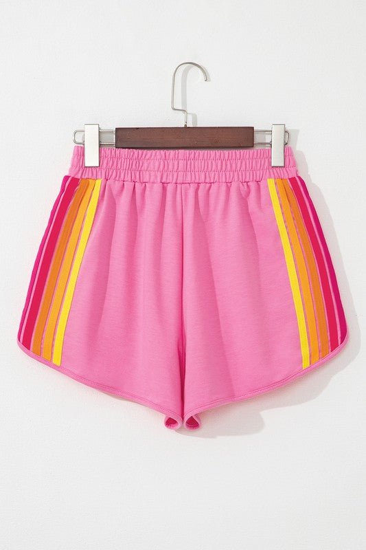 Color Block Elastic High Waist Active Shorts - Raelynns&Co