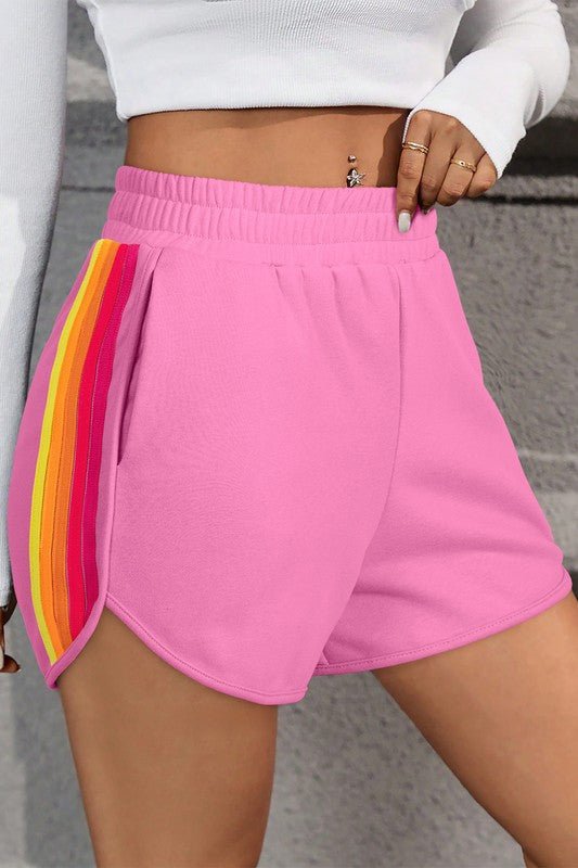 Color Block Elastic High Waist Active Shorts - Raelynns&Co