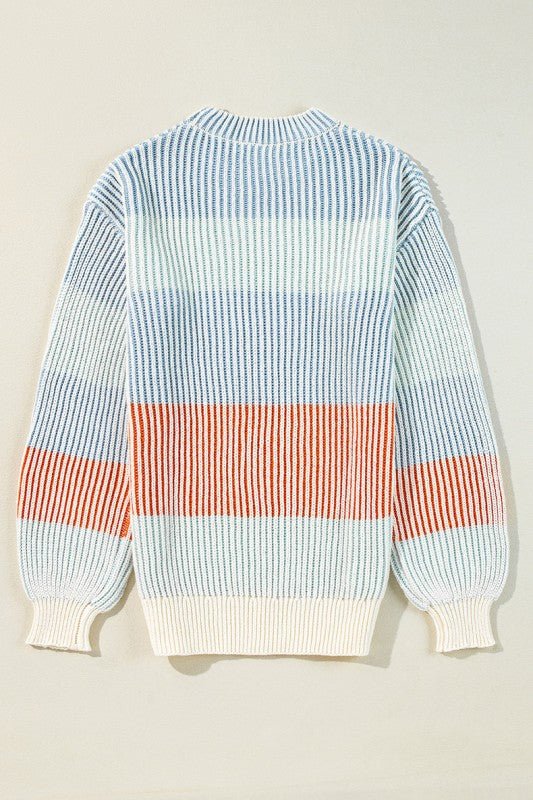 Colorblock Textured Knit Bubble Sleeve Sweater - RaeLynns Boutique