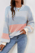 Colorblock Textured Knit Bubble Sleeve Sweater - RaeLynns Boutique