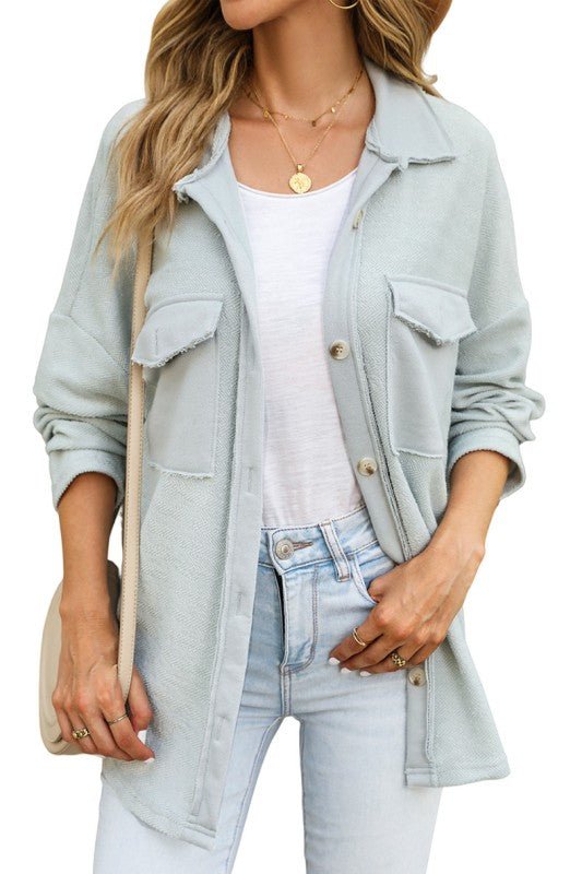 Contrast Flap Pockets Relaxed Shacket - RaeLynns Boutique