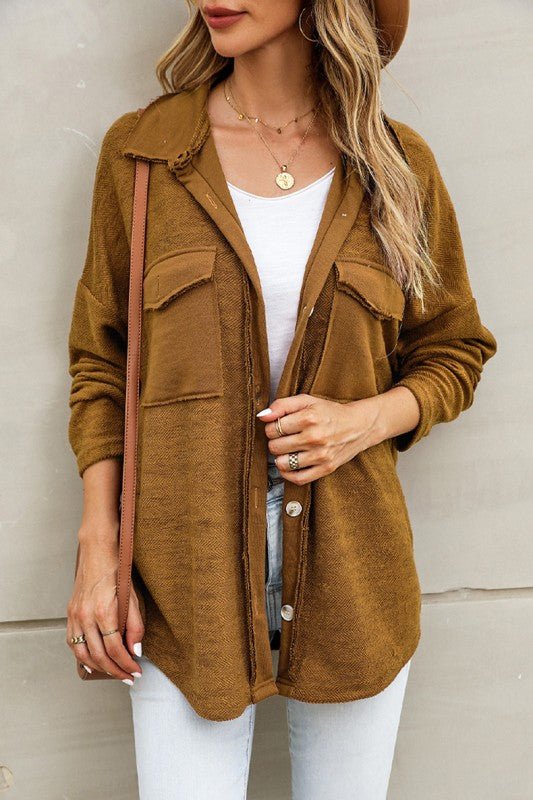 Contrast Flap Pockets Relaxed Shacket - RaeLynns Boutique