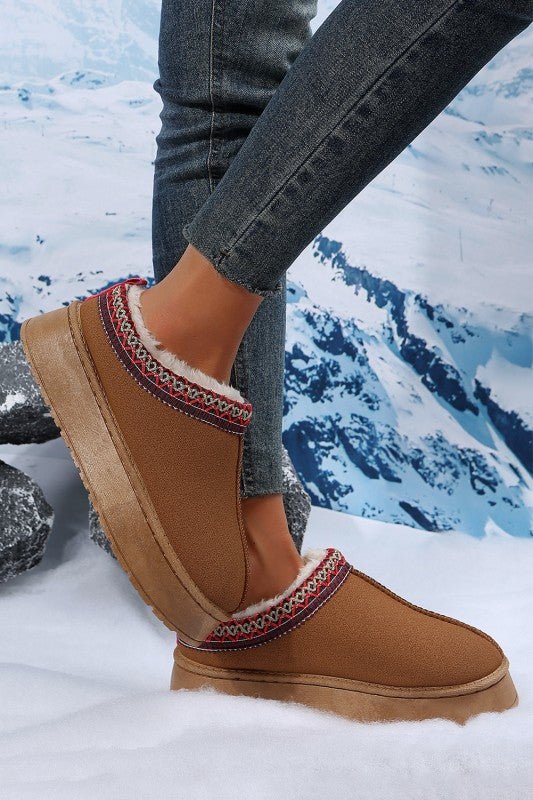 Contrast Print Suede Plush Lined Snow Boots - RaeLynns Boutique