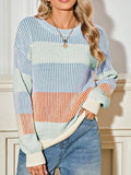 Cotton Color block Lantern Rib Knitted Sweater - RaeLynns Boutique