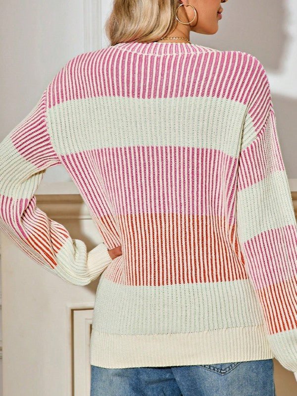 Cotton Color block Lantern Rib Knitted Sweater - RaeLynns Boutique