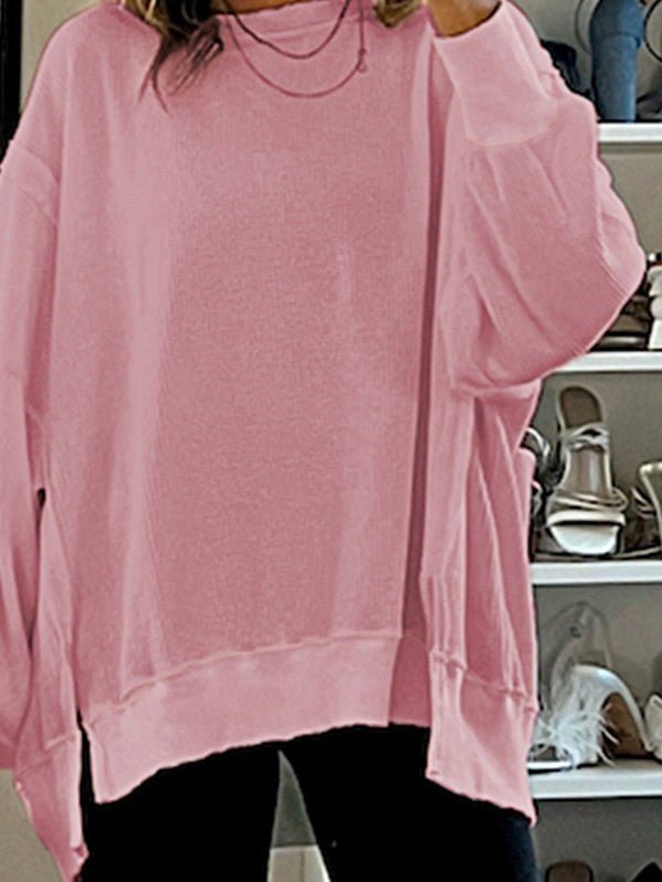 Cotton Waffle Bishop Split Oversized Pullover - RaeLynns Boutique