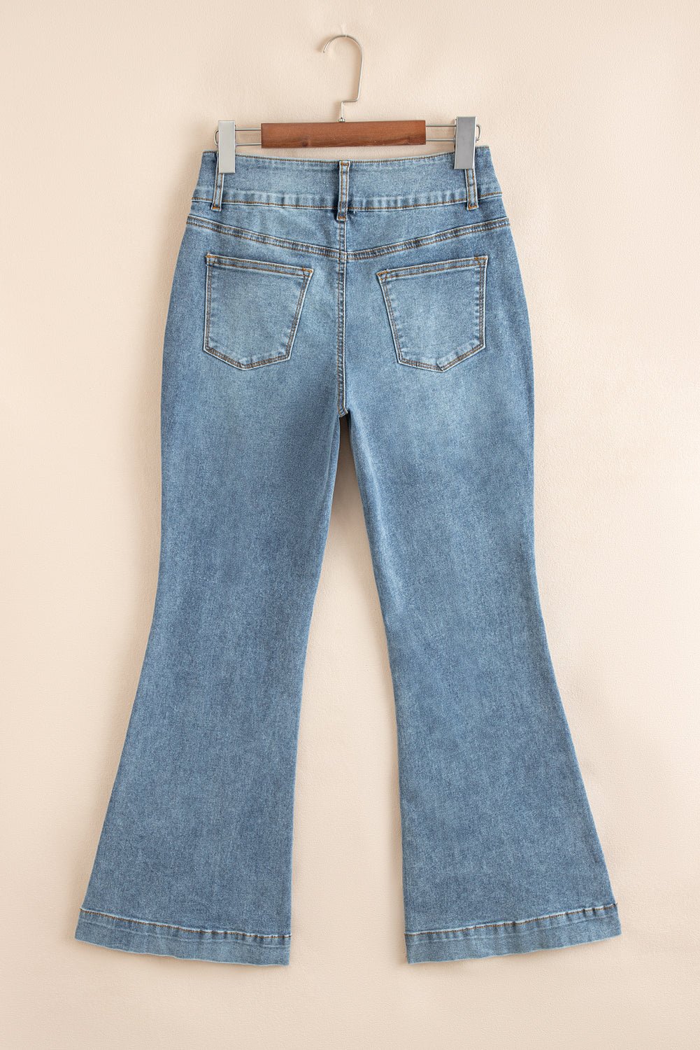 Dusk Blue 2 Button High Waist Piping Trim Bootcut Jeans - Raelynns&Co