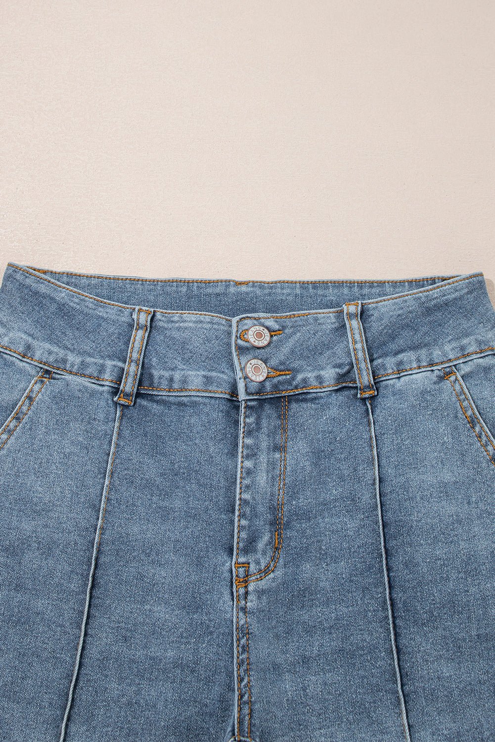 Dusk Blue 2 Button High Waist Piping Trim Bootcut Jeans - Raelynns&Co