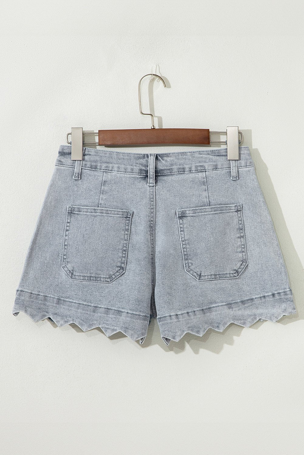Dusk Blue Scalloped Hemline Acid Wash High Waist Denim Shorts - Raelynns&Co