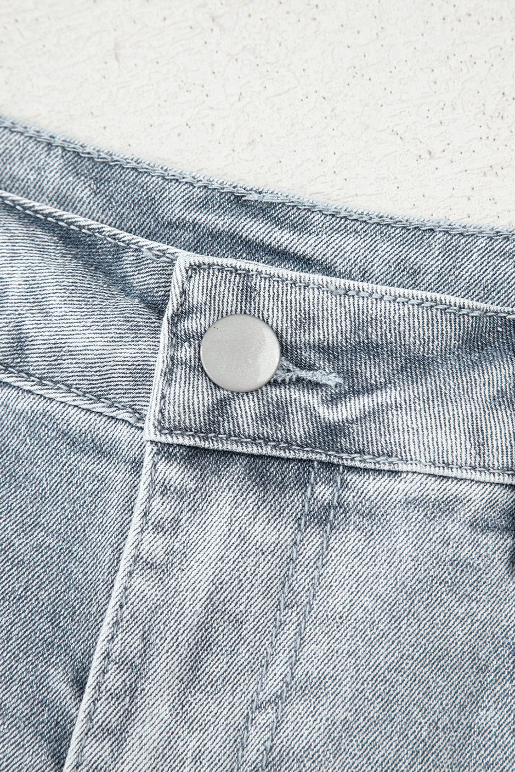 Dusk Blue Scalloped Hemline Acid Wash High Waist Denim Shorts - Raelynns&Co
