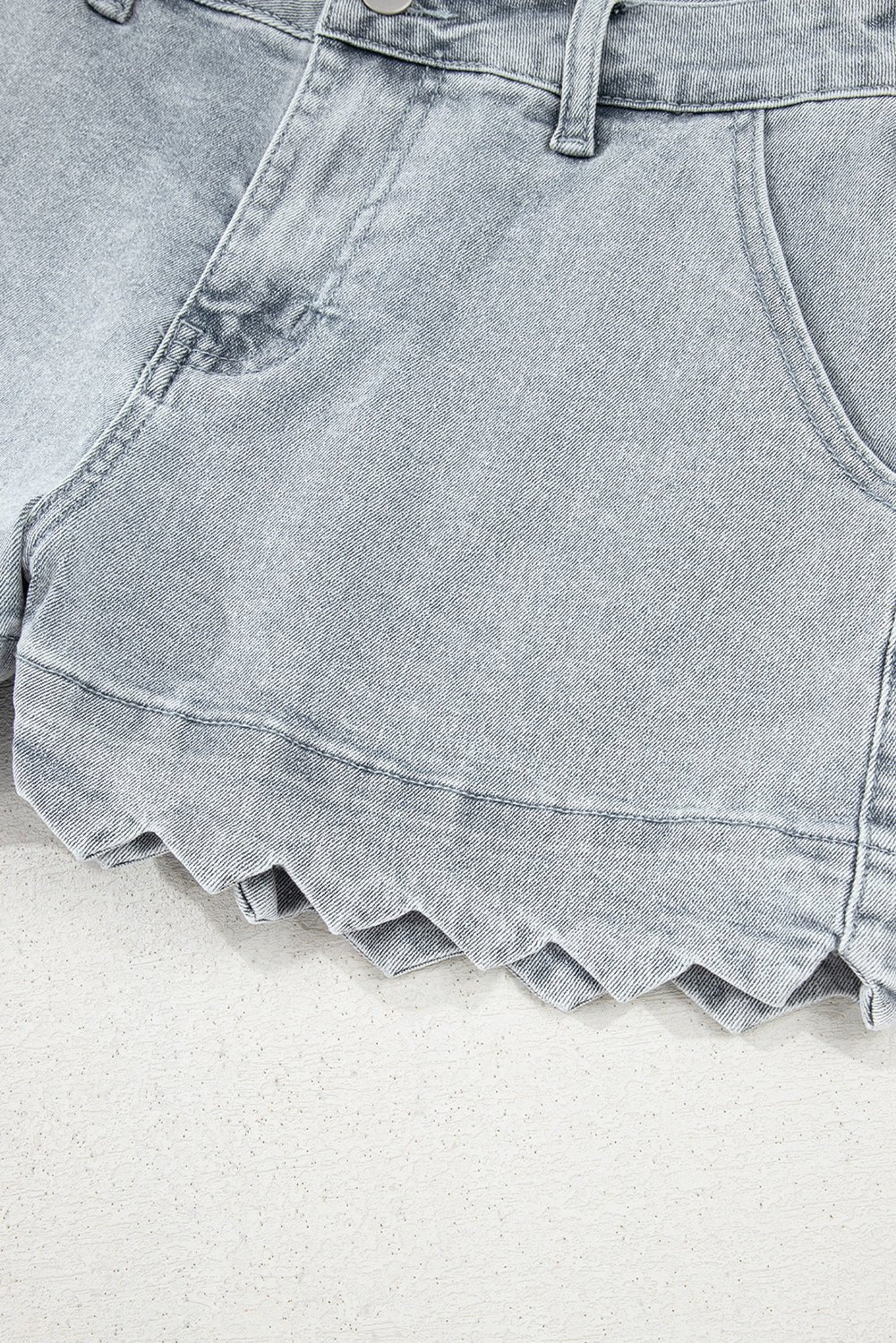 Dusk Blue Scalloped Hemline Acid Wash High Waist Denim Shorts - Raelynns&Co