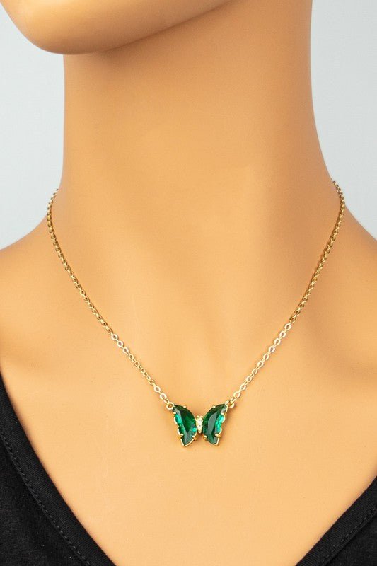 GEM STONE BUTTERFLY PENDANT NECKLACE - RaeLynns Boutique