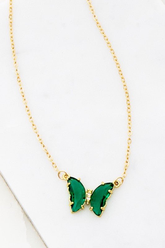 GEM STONE BUTTERFLY PENDANT NECKLACE - RaeLynns Boutique