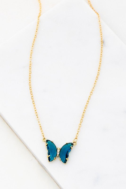 GEM STONE BUTTERFLY PENDANT NECKLACE - RaeLynns Boutique