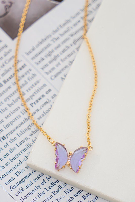 GEM STONE BUTTERFLY PENDANT NECKLACE - RaeLynns Boutique