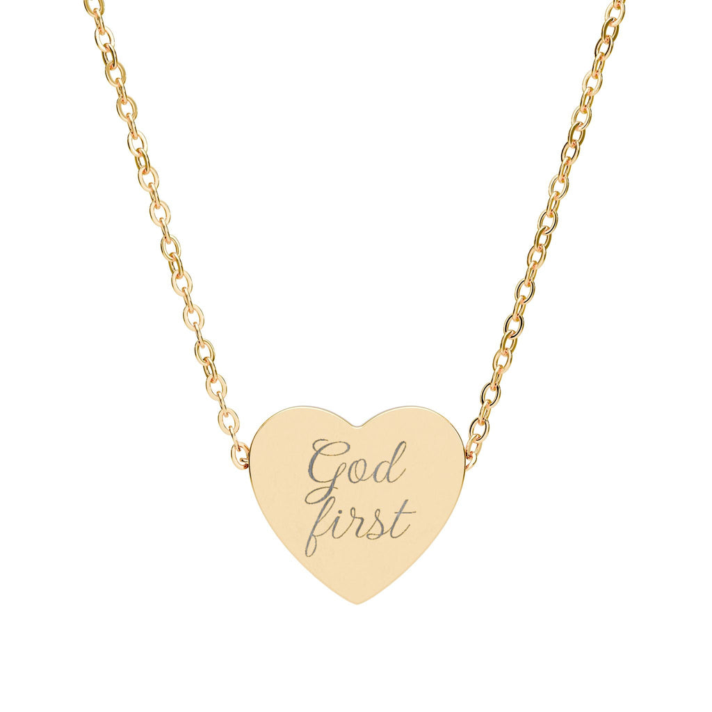 God First heart Necklace | Engraved Religious Scripture Pendant, Faith Jewelry - RaeLynns Boutique