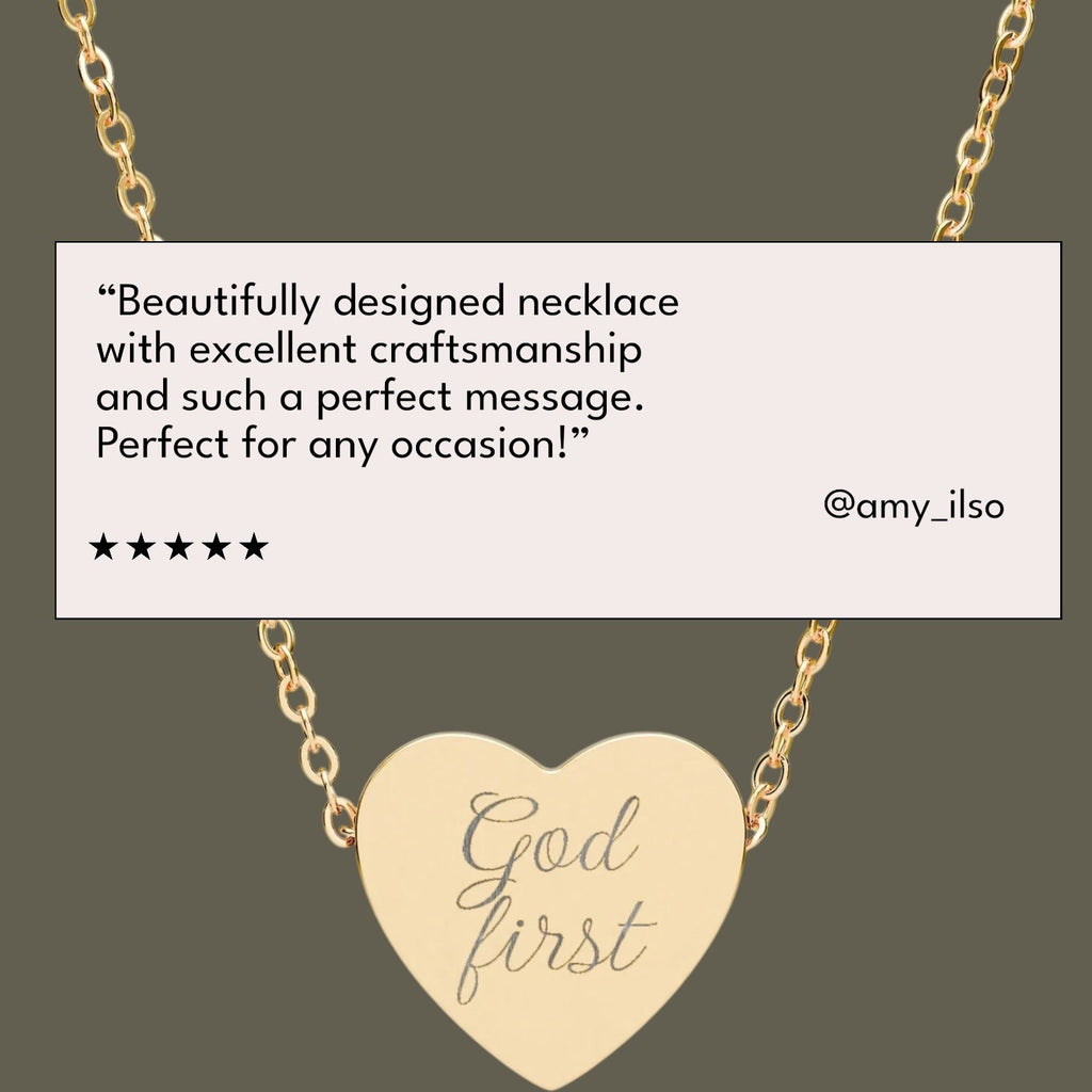God First heart Necklace | Engraved Religious Scripture Pendant, Faith Jewelry - RaeLynns Boutique