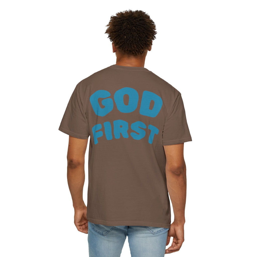 God First T-Shirt — Faith Message Tee (White, Pink Lettering) - RaeLynns Boutique