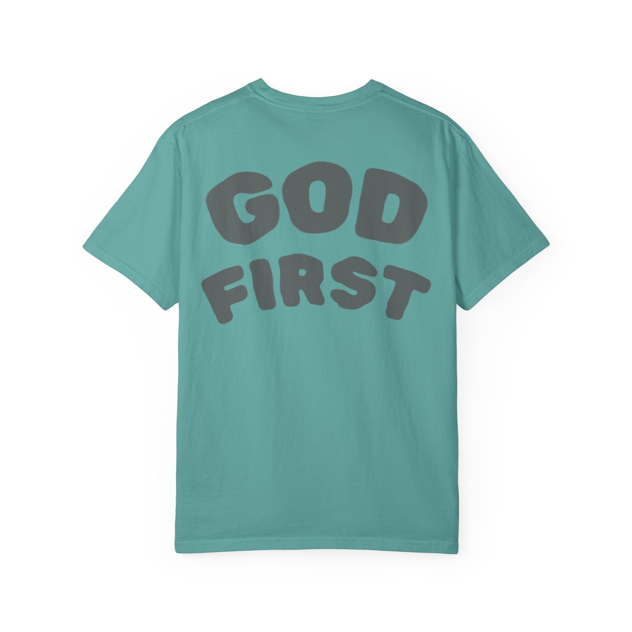 God First T-Shirt — Faith Message Tee (White, Pink Lettering) - RaeLynns Boutique