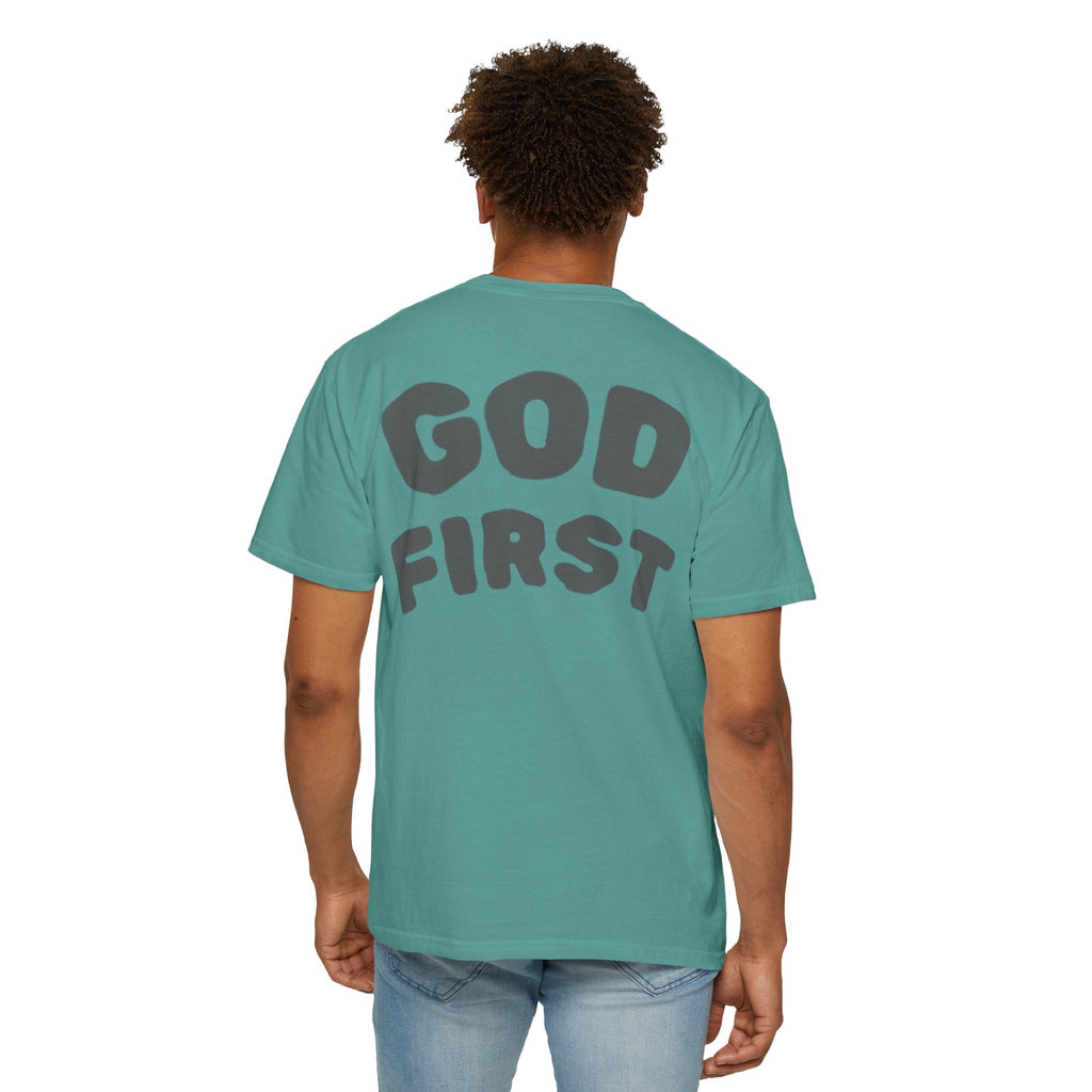 God First T-Shirt — Faith Message Tee (White, Pink Lettering) - RaeLynns Boutique