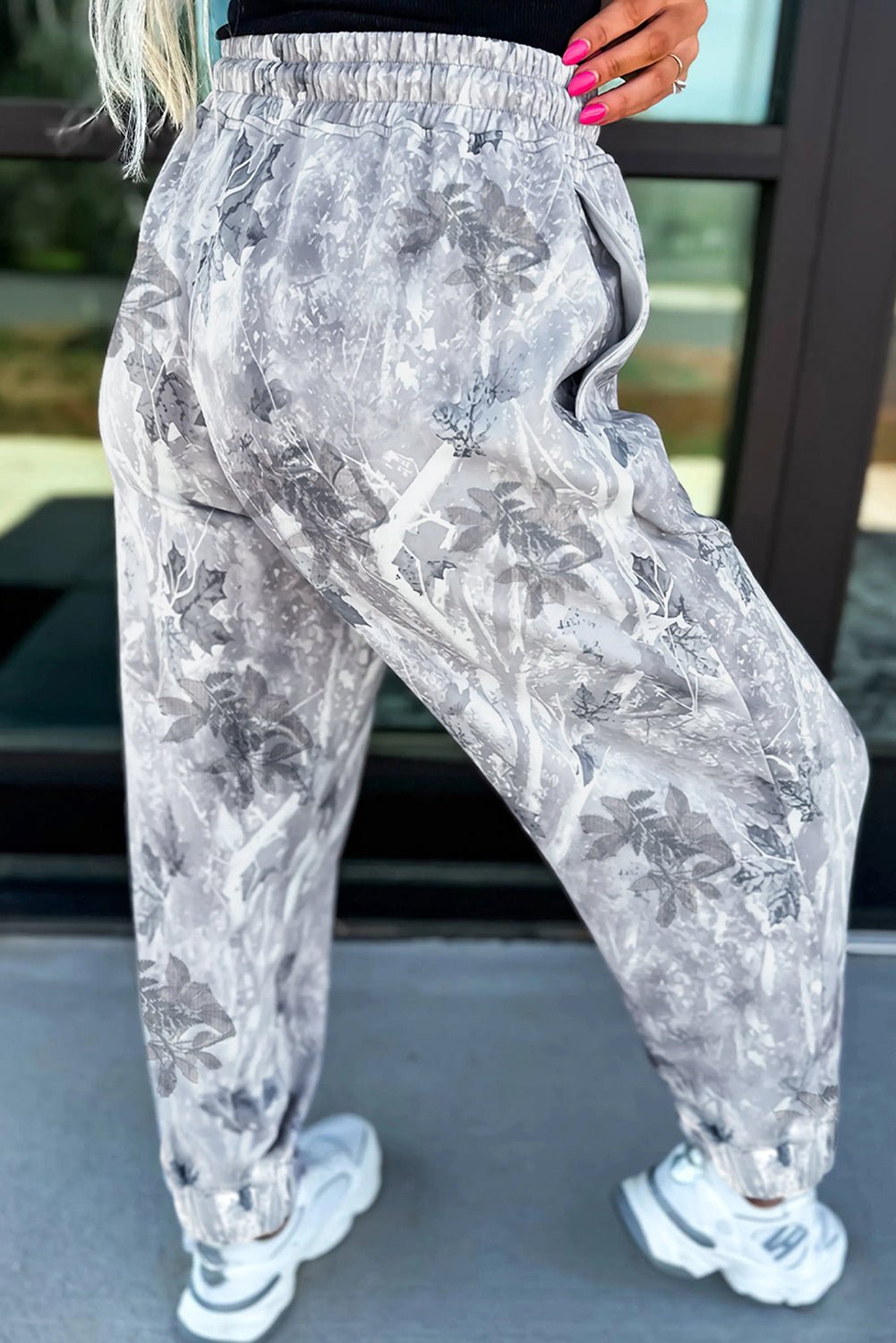 Gray Camo Print Cozy Drawstring Elastic Waist Jogger Pants - Raelynns&Co