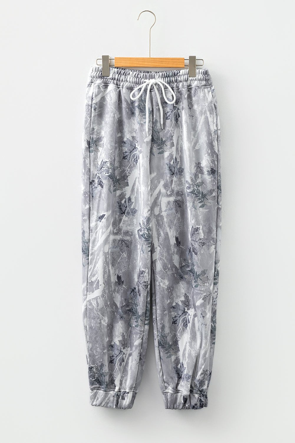 Gray Camo Print Cozy Drawstring Elastic Waist Jogger Pants - Raelynns&Co