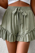 Laurel Green Textured Tie Waist Ruffle Hem Shorts - Raelynns&Co