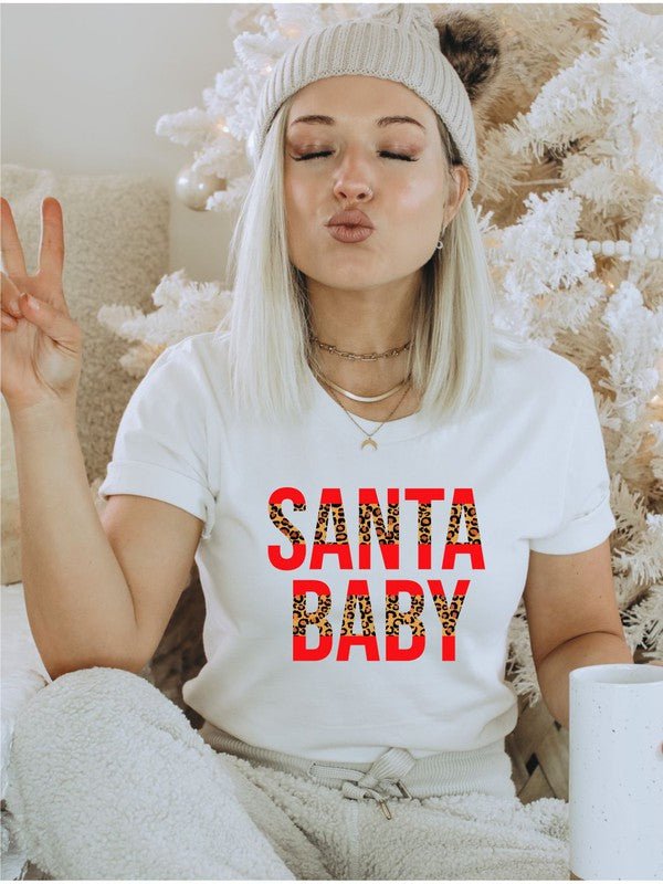 Leopard Santa Baby Graphic Tee - RaeLynns Boutique