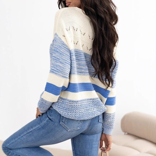 Light Blue Open Stitch Puff Sleeve Sweater - RaeLynns Boutique