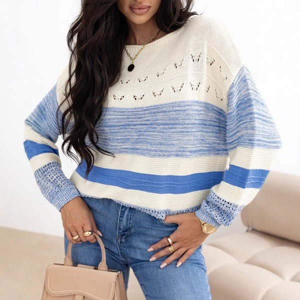 Light Blue Open Stitch Puff Sleeve Sweater - RaeLynns Boutique