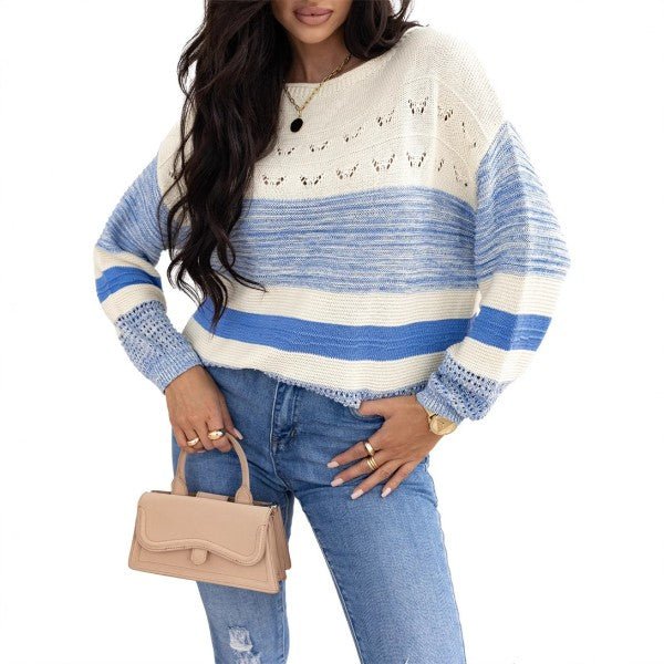 Light Blue Open Stitch Puff Sleeve Sweater - RaeLynns Boutique