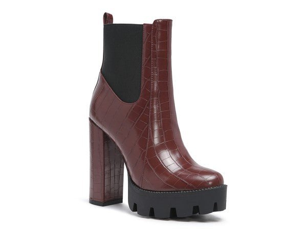 LONDON RAG BEATRIZ CROC PRINT BLOCK HEEL BOOTS - RaeLynns Boutique