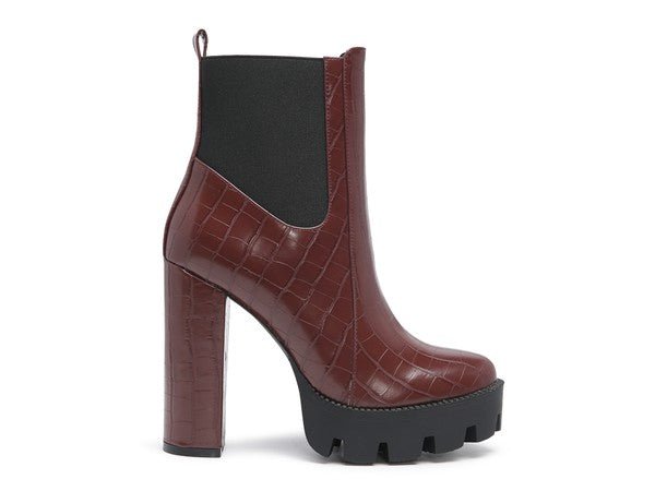 LONDON RAG BEATRIZ CROC PRINT BLOCK HEEL BOOTS - RaeLynns Boutique