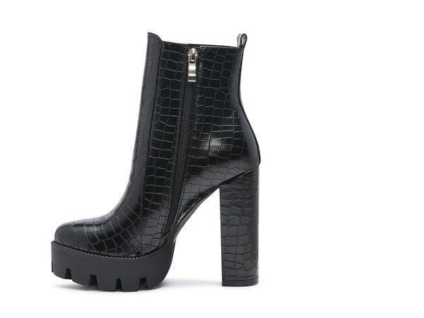 LONDON RAG BEATRIZ CROC PRINT BLOCK HEEL BOOTS - RaeLynns Boutique