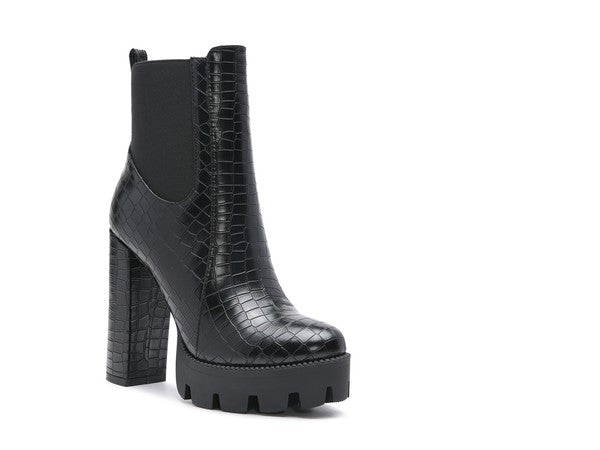 LONDON RAG BEATRIZ CROC PRINT BLOCK HEEL BOOTS - RaeLynns Boutique