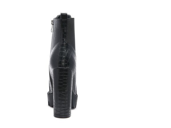 LONDON RAG BEATRIZ CROC PRINT BLOCK HEEL BOOTS - RaeLynns Boutique