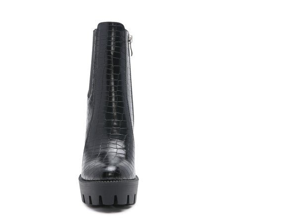 LONDON RAG BEATRIZ CROC PRINT BLOCK HEEL BOOTS - RaeLynns Boutique