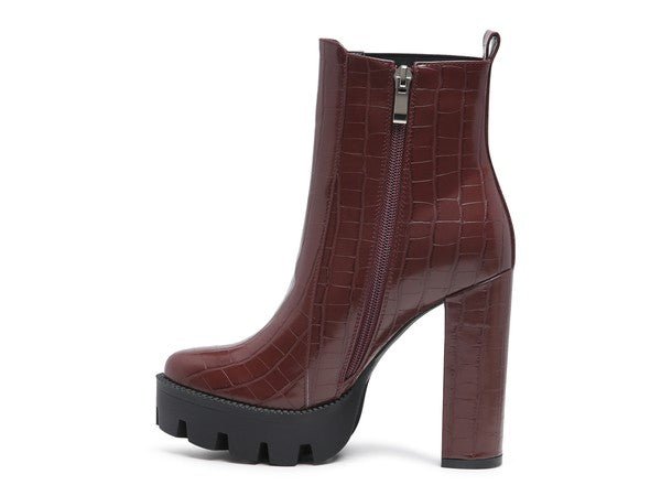 LONDON RAG BEATRIZ CROC PRINT BLOCK HEEL BOOTS - RaeLynns Boutique