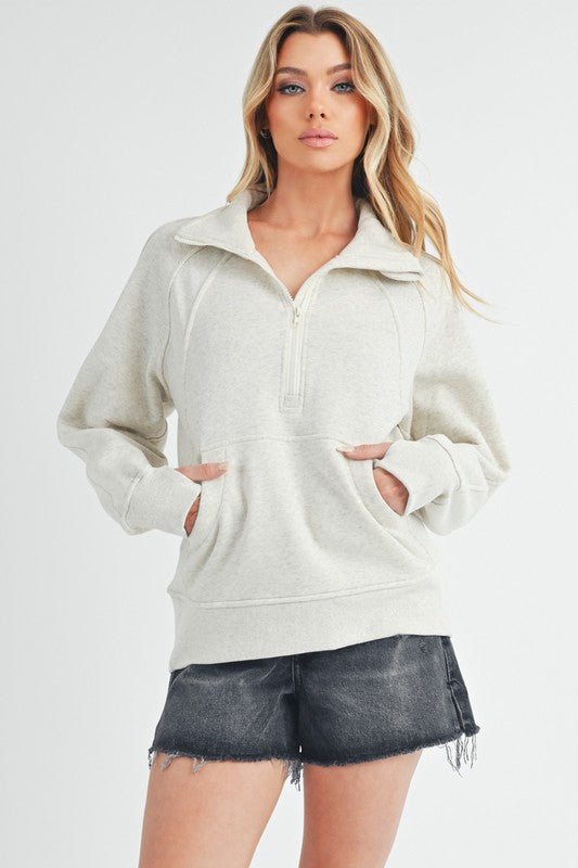 Long Dove Funnel Neck Half Long Zip - RaeLynns Boutique