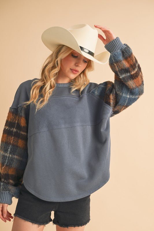 Malva Plaid Pullover Sweater - RaeLynns Boutique