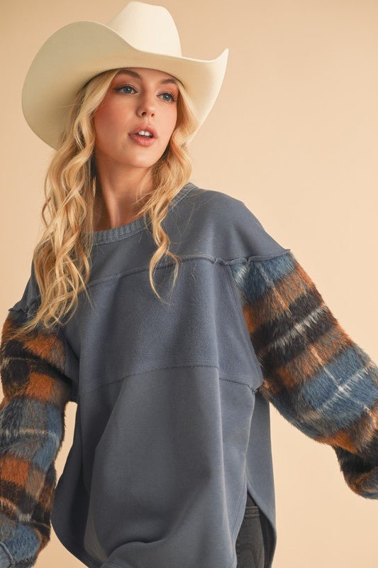 Malva Plaid Pullover Sweater - RaeLynns Boutique