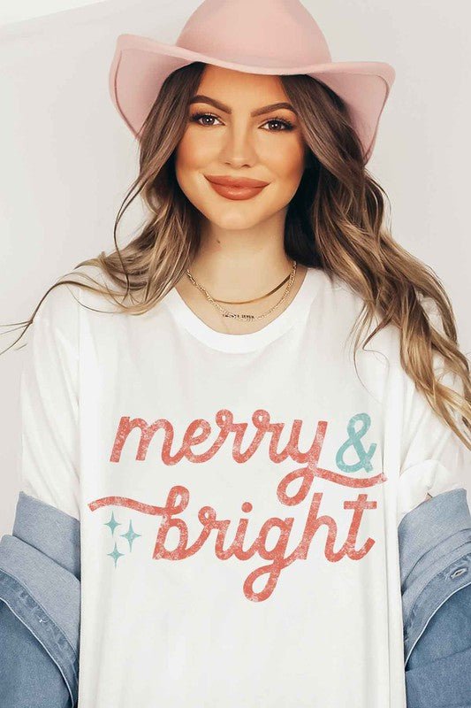 MERRY AND BRIGHT CHRISTMAS GRAPHIC T - SHIRT - RaeLynns Boutique