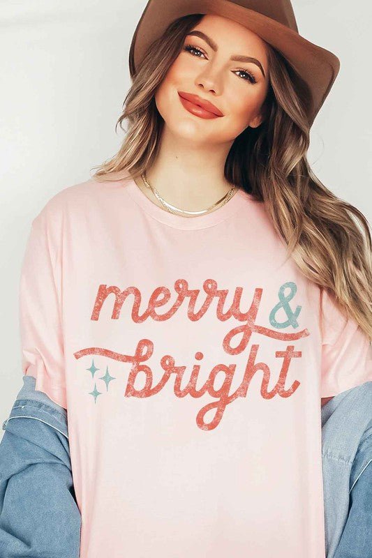 MERRY AND BRIGHT CHRISTMAS GRAPHIC T - SHIRT - RaeLynns Boutique