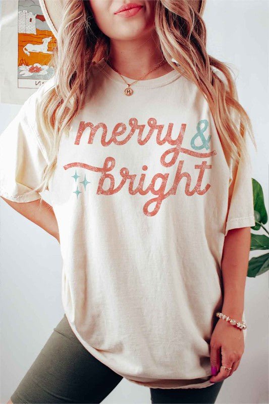 MERRY AND BRIGHT CHRISTMAS GRAPHIC T - SHIRT - RaeLynns Boutique
