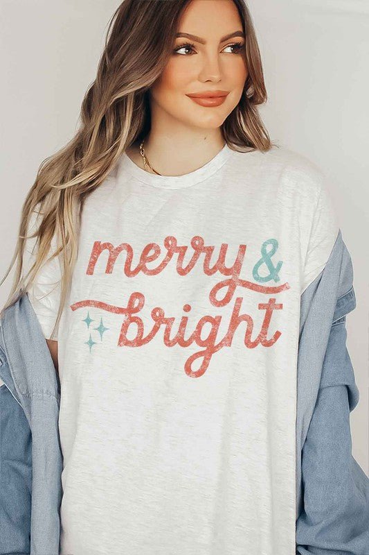 MERRY AND BRIGHT CHRISTMAS GRAPHIC T - SHIRT - RaeLynns Boutique