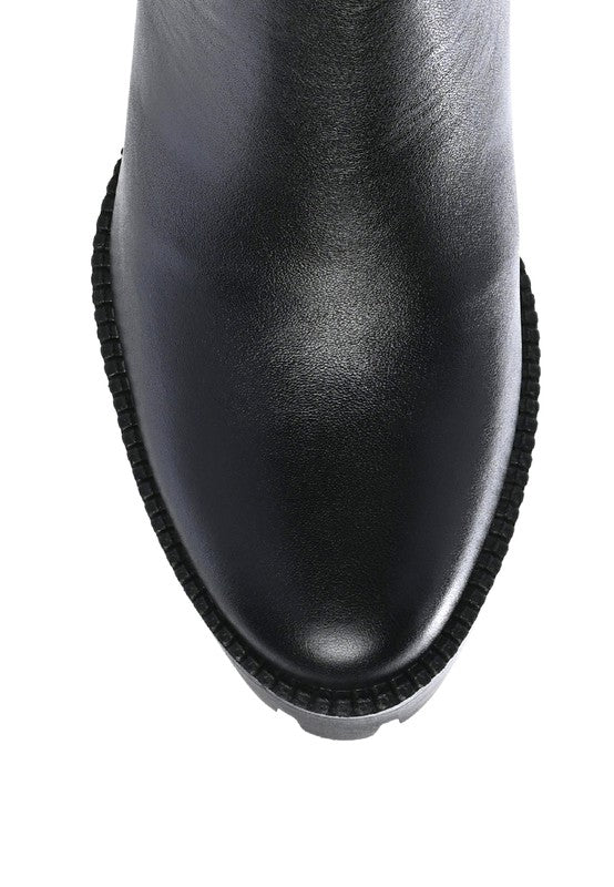 MISTRESS HIGH BLOCK HEELED CHUNKY LEATHER BOOT - RaeLynns Boutique