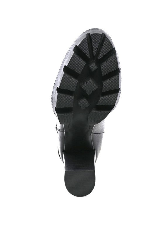 MISTRESS HIGH BLOCK HEELED CHUNKY LEATHER BOOT - RaeLynns Boutique