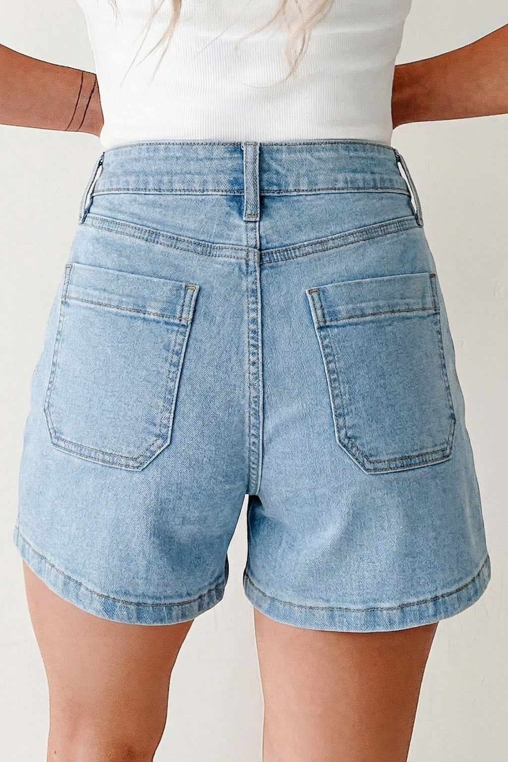 Myosotis High Rise Patch Pocket Denim Shorts - Raelynns&Co