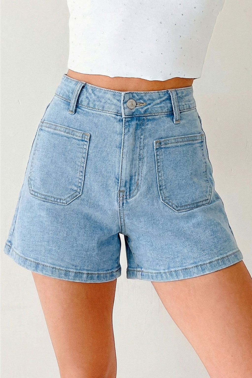 Myosotis High Rise Patch Pocket Denim Shorts - Raelynns&Co